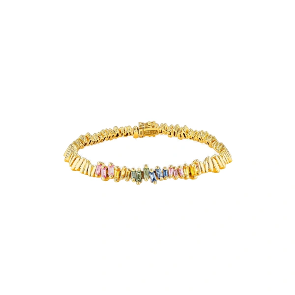 Suzanne Kalan Golden Pastel Sapphire ID Bracelet in 18K Yellow Gold | Fine Bracelets | Coveti