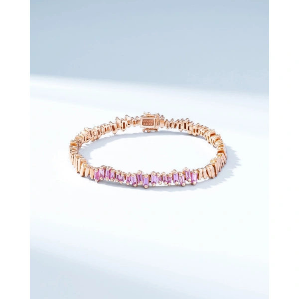 Suzanne Kalan Golden Pink Sapphire ID Bracelet in 18K Rose Gold | Fine Bracelets | Coveti