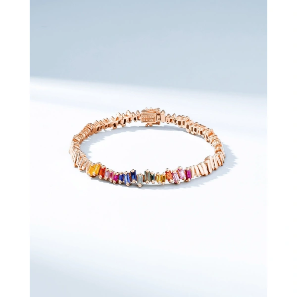 Suzanne Kalan Golden Rainbow Sapphire ID Bracelet in 18K Rose Gold | Fine Bracelets | Coveti