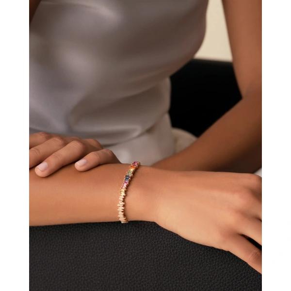 Suzanne Kalan Golden Rainbow Sapphire ID Bracelet in 18K Rose Gold | Fine Bracelets | Coveti