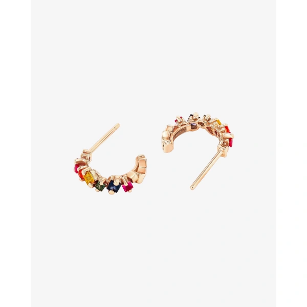 Suzanne Kalan Golden Rainbow Sapphire Mini Hoops in 18K Rose Gold | Fine Earrings | Coveti