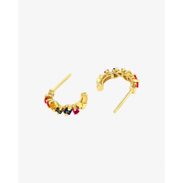Suzanne Kalan Golden Rainbow Sapphire Mini Hoops in 18K Yellow Gold | Fine Earrings | Coveti