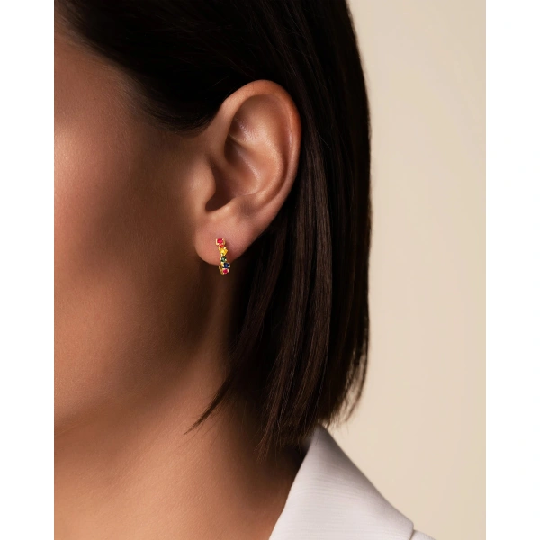 Suzanne Kalan Golden Rainbow Sapphire Mini Hoops in 18K Yellow Gold | Fine Earrings | Coveti