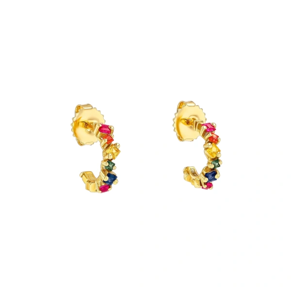 Suzanne Kalan Golden Rainbow Sapphire Mini Hoops in 18K Yellow Gold | Fine Earrings | Coveti