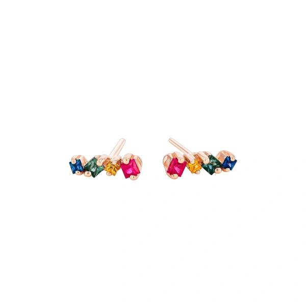 Golden Rainbow Sapphire Mini Studs in 18K Rose Gold