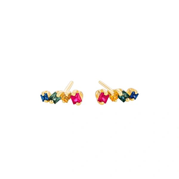 Suzanne Kalan Golden Rainbow Sapphire Mini Studs in 18K Yellow Gold | Fine Earrings | Coveti