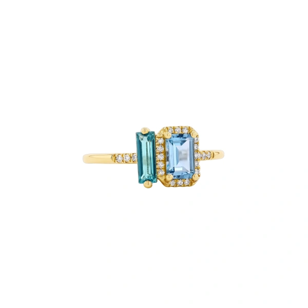 Suzanne Kalan Grace Blue Mix Toi Et Moi Ring in 14K Yellow Gold | Fine Rings | Coveti