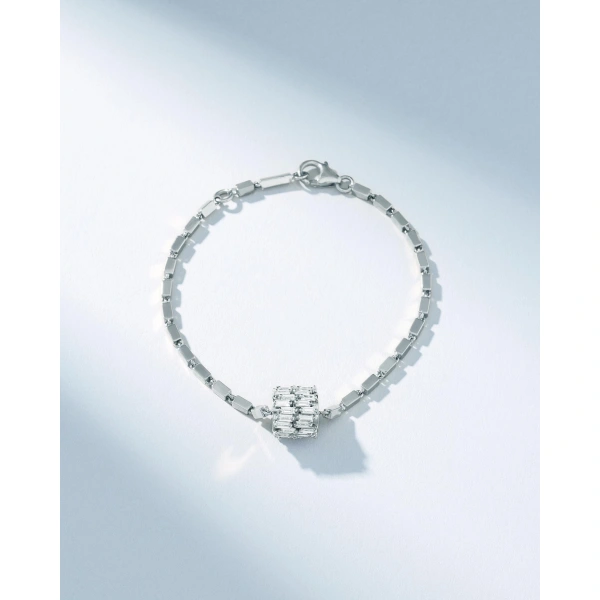 Suzanne Kalan Infinite Double Row Diamond Medium Block-Chain Bracelet in 18K White Gold | Fine Bracelets | Coveti