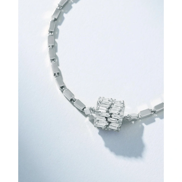 Suzanne Kalan Infinite Double Row Diamond Medium Block-Chain Bracelet in 18K White Gold | Fine Bracelets | Coveti