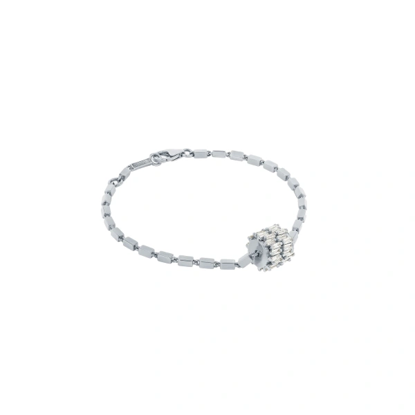 Suzanne Kalan Infinite Double Row Diamond Medium Block-Chain Bracelet in 18K White Gold | Fine Bracelets | Coveti