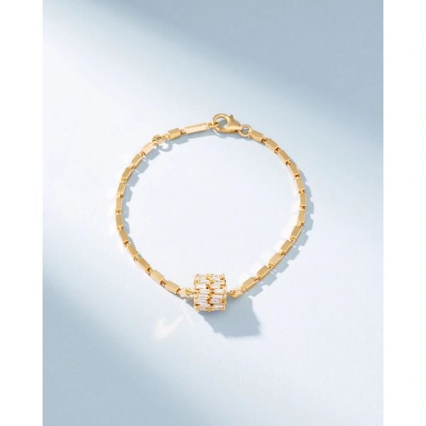 Suzanne Kalan Infinite Double Row Diamond Medium Block-Chain Bracelet in 18K Yellow Gold | Fine Bracelets | Coveti