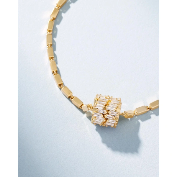 Suzanne Kalan Infinite Double Row Diamond Medium Block-Chain Bracelet in 18K Yellow Gold | Fine Bracelets | Coveti