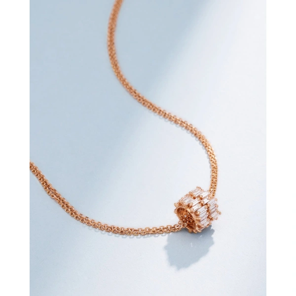 Suzanne Kalan Infinite Double Row Diamond Rondelle Pendant in 18K Rose Gold | Fine Necklaces | Coveti