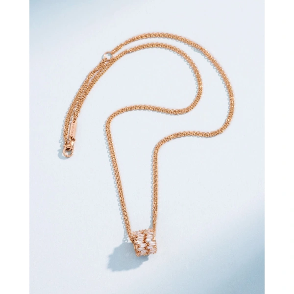 Suzanne Kalan Infinite Double Row Diamond Rondelle Pendant in 18K Rose Gold | Fine Necklaces | Coveti