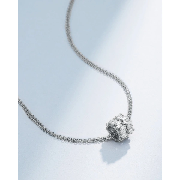 Suzanne Kalan Infinite Double Row Diamond Rondelle Pendant in 18K White Gold | Fine Necklaces | Coveti