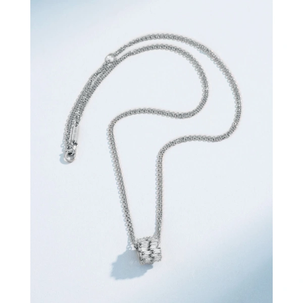 Suzanne Kalan Infinite Double Row Diamond Rondelle Pendant in 18K White Gold | Fine Necklaces | Coveti