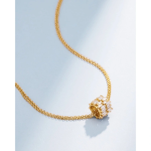 Suzanne Kalan Infinite Double Row Diamond Rondelle Pendant in 18K Yellow Gold | Fine Necklaces | Coveti