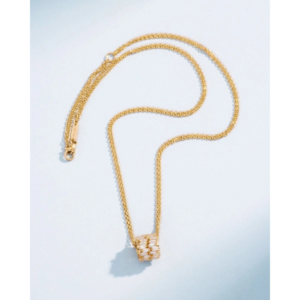 Suzanne Kalan Infinite Double Row Diamond Rondelle Pendant in 18K Yellow Gold | Fine Necklaces | Coveti