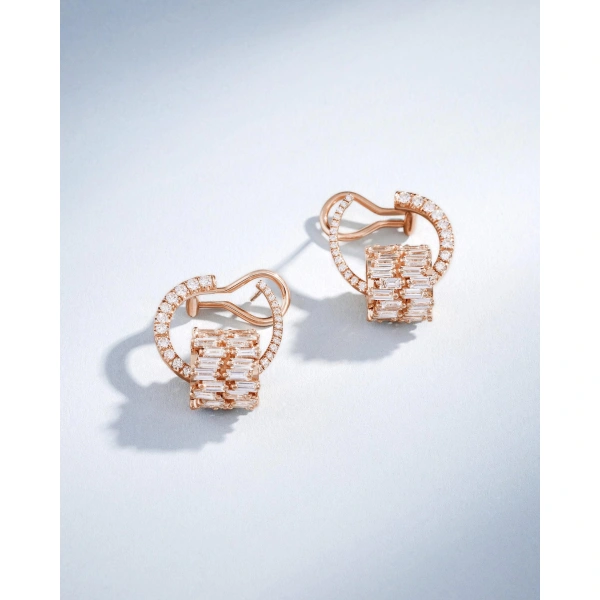 Suzanne Kalan Infinite Double Row Diamond Rondelle Sideways Hoops in 18K Rose Gold | Fine Earrings | Coveti