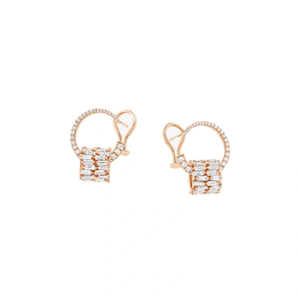 Infinite Double Row Diamond Rondelle Sideways Hoops in 18K Rose Gold