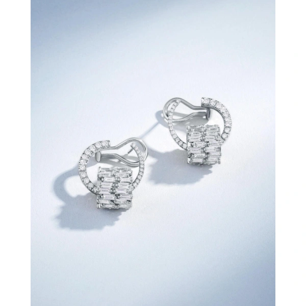 Suzanne Kalan Infinite Double Row Diamond Rondelle Sideways Hoops in 18K White Gold | Fine Earrings | Coveti