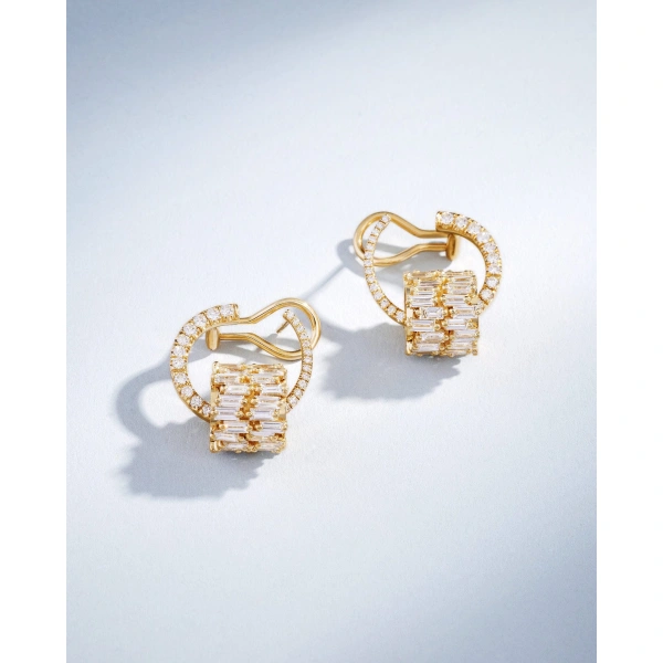 Suzanne Kalan Infinite Double Row Diamond Rondelle Sideways Hoops in 18K Yellow Gold | Fine Earrings | Coveti