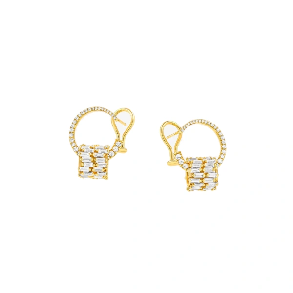 Suzanne Kalan Infinite Double Row Diamond Rondelle Sideways Hoops in 18K Yellow Gold | Fine Earrings | Coveti