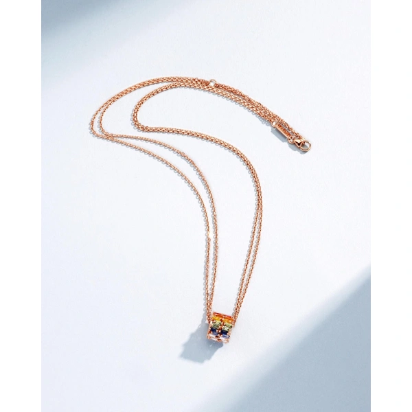 Suzanne Kalan Infinite Double Row Rainbow Sapphire & Diamond Rondelle Pendant in 18K Rose Gold | Fine Necklaces | Coveti