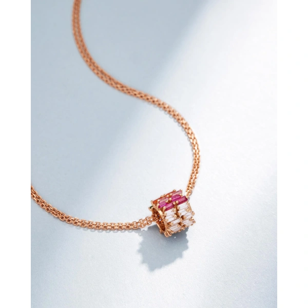 Suzanne Kalan Infinite Double Row Rainbow Sapphire & Diamond Rondelle Pendant in 18K Rose Gold | Fine Necklaces | Coveti