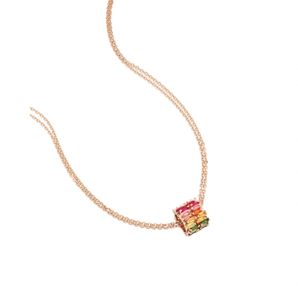 Suzanne Kalan Infinite Double Row Rainbow Sapphire & Diamond Rondelle Pendant in 18K Rose Gold | Fine Necklaces | Coveti