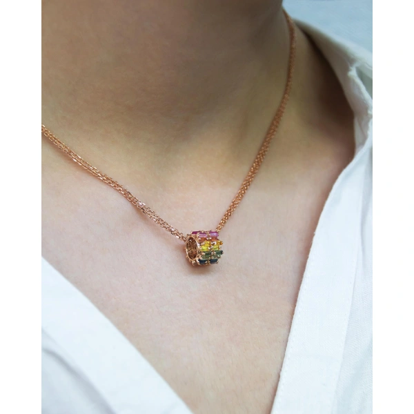 Suzanne Kalan Infinite Double Row Rainbow Sapphire & Diamond Rondelle Pendant in 18K Yellow Gold | Fine Necklaces | Coveti