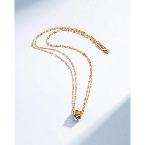 Suzanne Kalan Infinite Double Row Rainbow Sapphire & Diamond Rondelle Pendant in 18K Yellow Gold | Fine Necklaces | Coveti