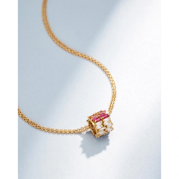 Suzanne Kalan Infinite Double Row Rainbow Sapphire & Diamond Rondelle Pendant in 18K Yellow Gold | Fine Necklaces | Coveti