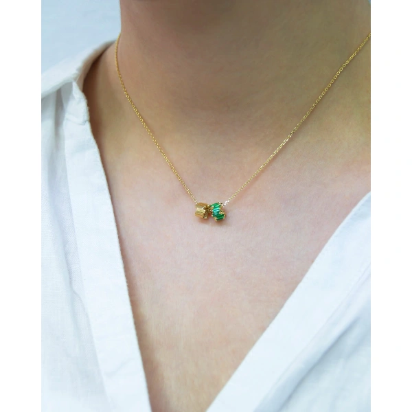 Suzanne Kalan Infinite Emerald & Golden Rondelle Pendant in 18K Yellow Gold | Fine Necklaces | Coveti