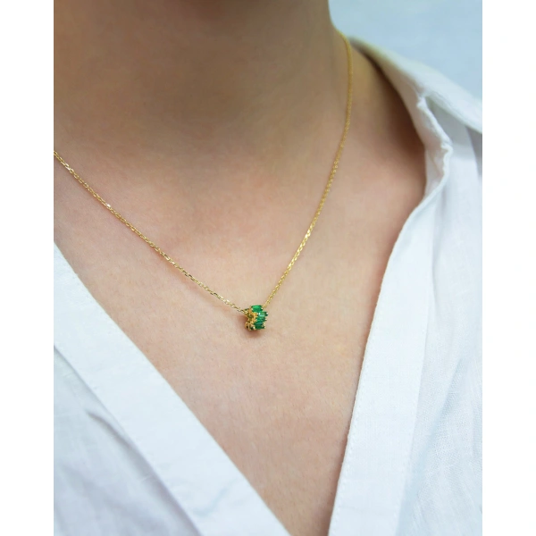 Suzanne Kalan Infinite Emerald Rondelle Pendant in 18K Yellow Gold | Fine Necklaces | Coveti