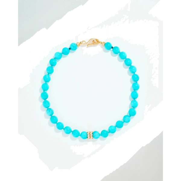 Infinite Large Beaded Amazonite & Midi Diamond Rondelle Necklace in 18K Yellow Gold
