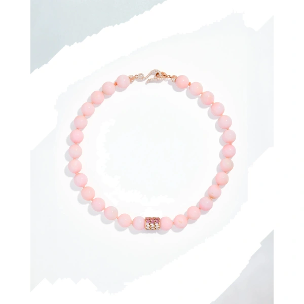 Infinite Large Beaded Pink Opal & Milli Pink Sapphire Ombre Rondelle Necklace in 18K Rose Gold