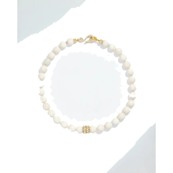 Infinite Large Beaded White Coral & Midi Diamond Rondelle Necklace in 18K Yellow Gold