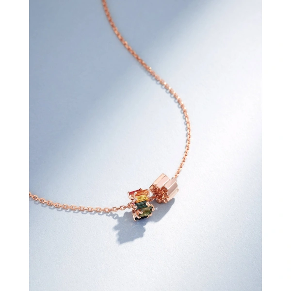 Suzanne Kalan Infinite Rainbow Sapphire & Golden Rondelle Pendant in 18K Rose Gold | Fine Necklaces | Coveti