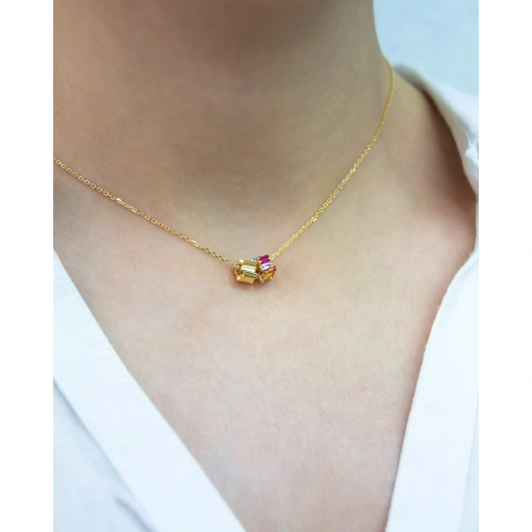 Suzanne Kalan Infinite Rainbow Sapphire & Golden Rondelle Pendant in 18K Yellow Gold | Fine Necklaces | Coveti
