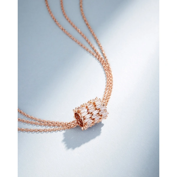 Suzanne Kalan Infinite Triple Row Diamond Rondelle Pendant in 18K Rose Gold | Fine Necklaces | Coveti