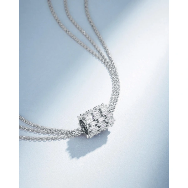 Suzanne Kalan Infinite Triple Row Diamond Rondelle Pendant in 18K White Gold | Fine Necklaces | Coveti