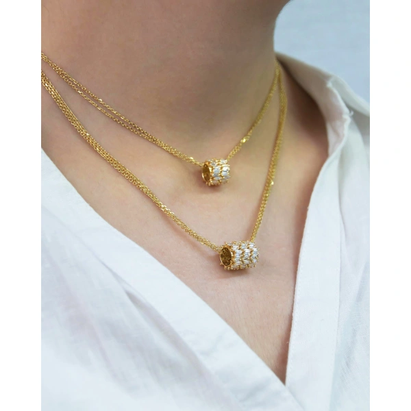 Suzanne Kalan Infinite Triple Row Diamond Rondelle Pendant in 18K Yellow Gold | Fine Necklaces | Coveti