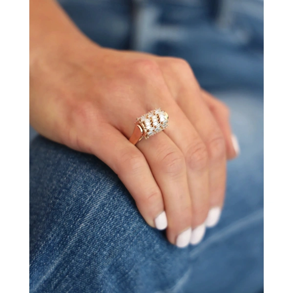 Suzanne Kalan Infinite Triple Row Diamond Spinner Ring in 18K Rose Gold, Ref. BAR1076D-RGX | Fine Rings | Coveti