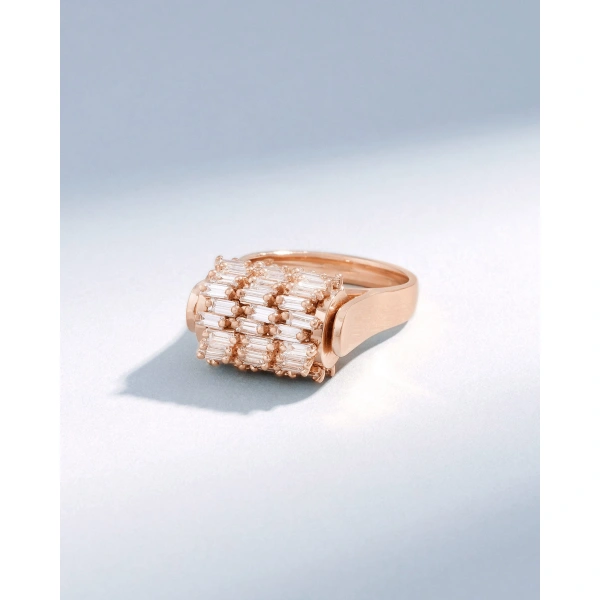 Suzanne Kalan Infinite Triple Row Diamond Spinner Ring in 18K Rose Gold, Ref. BAR1076D-RGXX | Fine Rings | Coveti