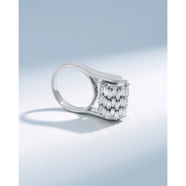 Suzanne Kalan Infinite Triple Row Diamond Spinner Ring in 18K White Gold, Ref. BAR1076D-WGX | Fine Rings | Coveti