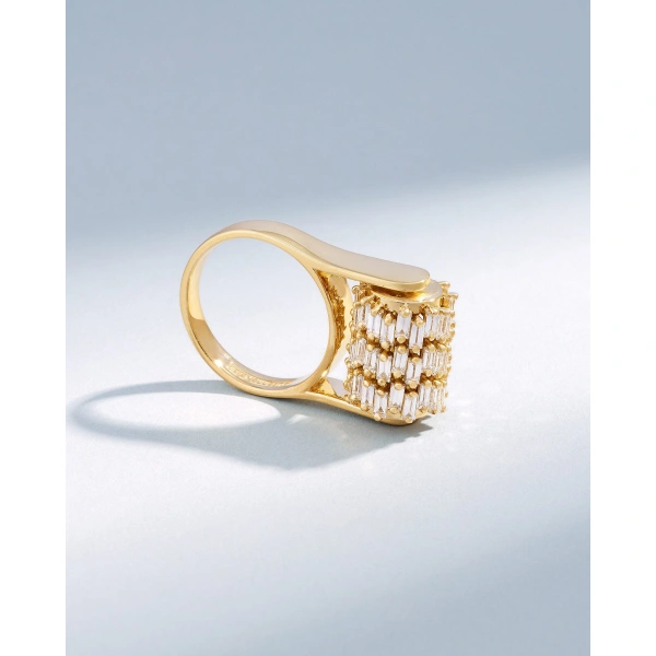 Suzanne Kalan Infinite Triple Row Diamond Spinner Ring in 18K Yellow Gold, Ref. BAR1076D-YGXX | Fine Rings | Coveti