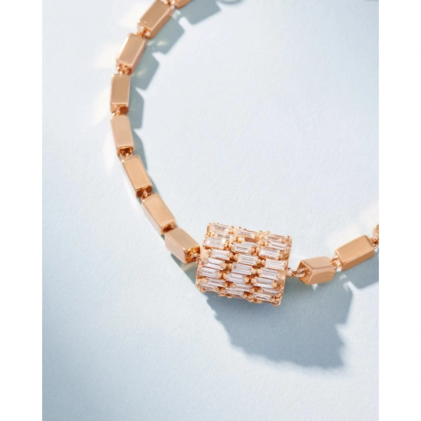 Suzanne Kalan Infinite Triple Row Diamond Thick Block-Chain Bracelet in 18K Rose Gold | Fine Bracelets | Coveti