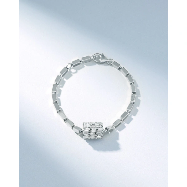 Suzanne Kalan Infinite Triple Row Diamond Thick Block-Chain Bracelet in 18K White Gold | Fine Bracelets | Coveti