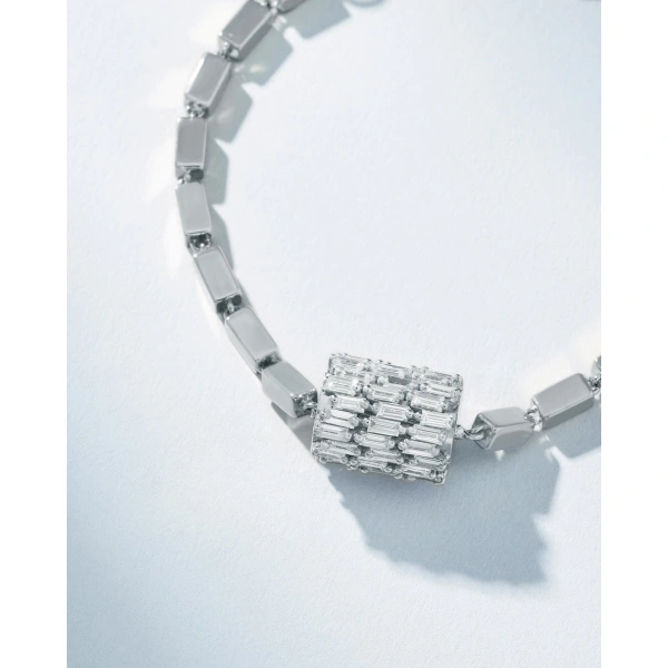 Suzanne Kalan Infinite Triple Row Diamond Thick Block-Chain Bracelet in 18K White Gold | Fine Bracelets | Coveti